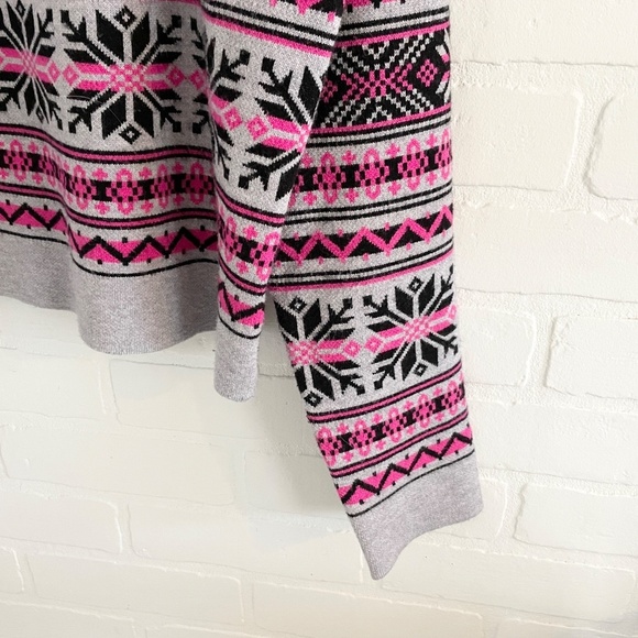 Revolve x Joie Knit Sweater Fair Isle Designer Gray Pink Black High mock neck L - Picture 3 of 10